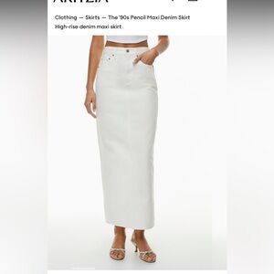 Aritzia New Denim Elegant Cream High Rise Maxi Skirt with slit in back